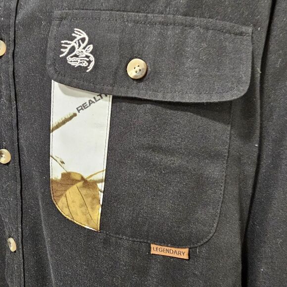 Realtree Black Shirt Mens L Legendary Whitetails Camo Long Sleeve Country Dressy - Picture 5 of 9